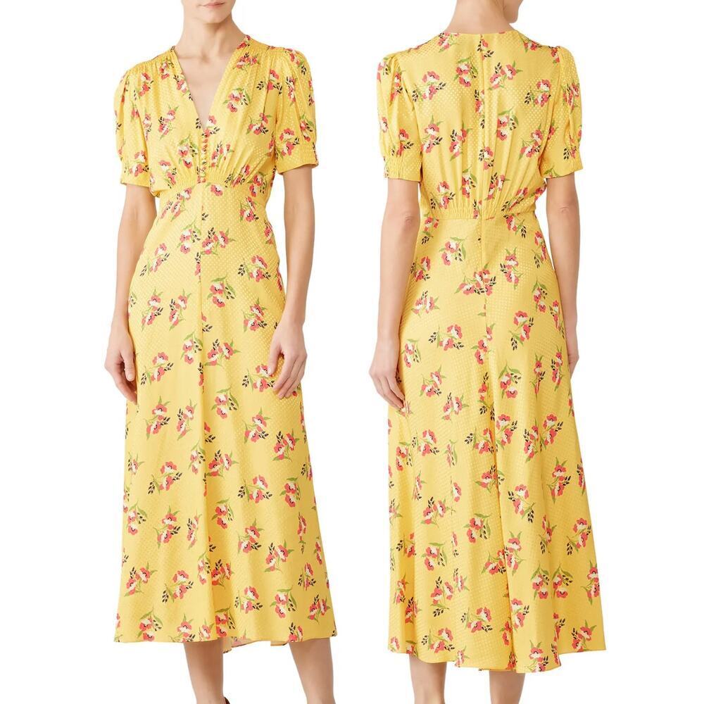 🔴Jill Jill Stuart Puff Sleeve Floral Dress‎ Yellow size 4